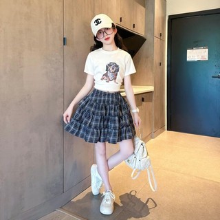Váy ngắn mùa hè kẻ sọc mỏng ren chống lộ bánh kẻ sọc váy váy bé gái