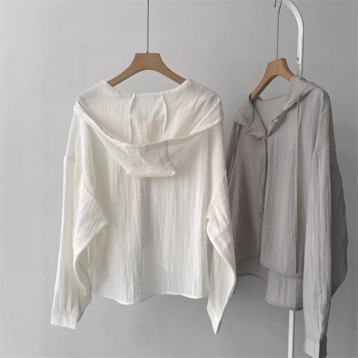 Áo sơ mi dài tay mỏng phong cách Hàn Quốc dành cho nữ mùa hè áo khoác hoodie dáng rộng và thông