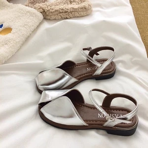 Giày sandal mũi bệt kiểu Pháp đẹp cho nữ, áo khoác ngoài mùa hè với váy, giày La Mã đi biển phong c