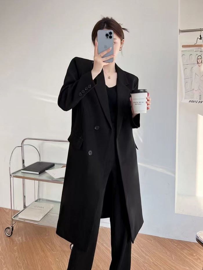 Áo blazer dáng dài thông thường dành cho nữ, áo khoác dáng rộng qua đầu gối
