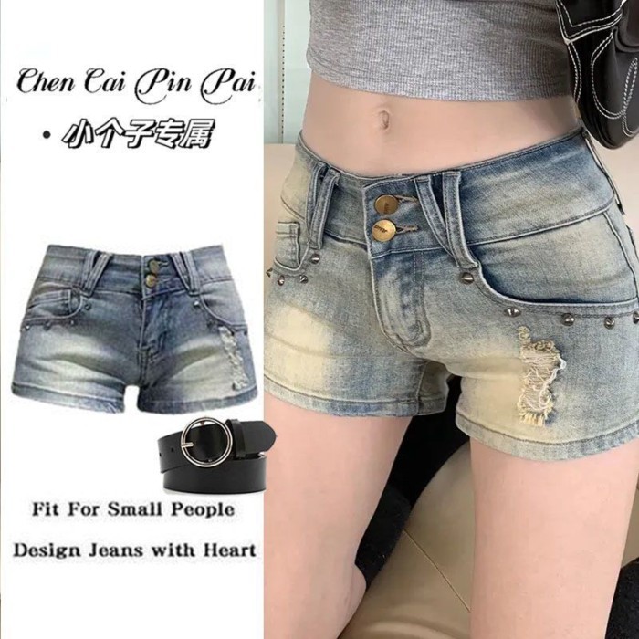 Lan Quần Short Denim Retro Phù Hợp Xuân Hè, Thiết Kế Ôm EO Gọn Gàng