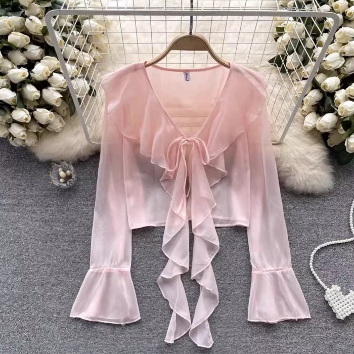 Phong Cách Mùa Hè Xù Lông Sang Trọng Tay Chuông Phối Ren Cao Cấp Đi Lại Nữ Tính Hàng Đầu