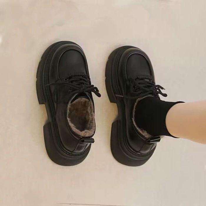 Giày cotton nữ Hàn Quốc thời trang mùa đông mới phong cách Anh Quốc giày da nhỏ đế dày đa năng, tăn
