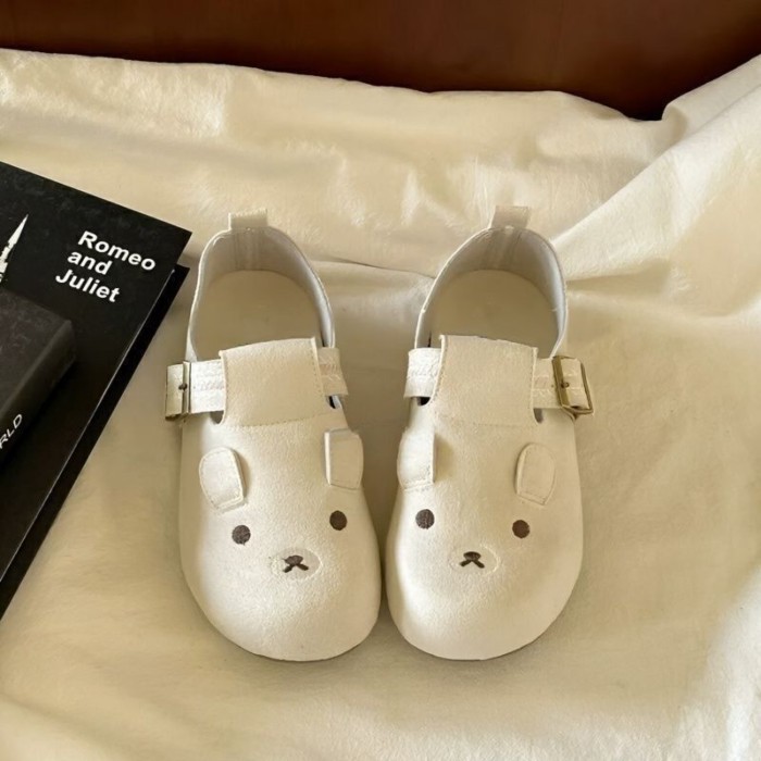Giày lười Birkenstock nữ trọn gói, giày trắng, giày lười hình gấu dễ thương