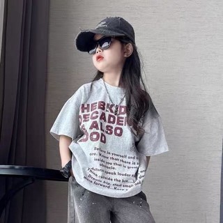 Áo thun ngắn tay in chữ cỡ vừa và lớn dành cho bé gái thích hợp mặc mùa hè thông thường và đa năng