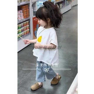 Áo thun ngắn trước và sau dài cho bé gái in hình hoạt hình ngắn tay mùa hè dành cho trẻ em Hàn Quốc