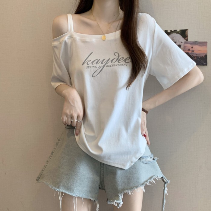 Áo thun ngắn tay in chữ cỡ lớn dành cho nữ, xu hướng mới xuân hè