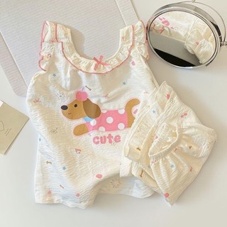 Bộ đồ ngủ bé gái phong cách công chúa mùa hè mỏng bể quần short bé gái dễ thương quần áo mặc ở nhà