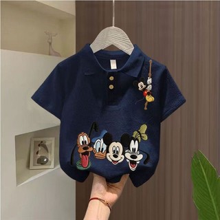 Quần áo trẻ em cotton nguyên chất mùa hè phong cách hoạt hình nam nữ quần áo trẻ em in hình Mickey