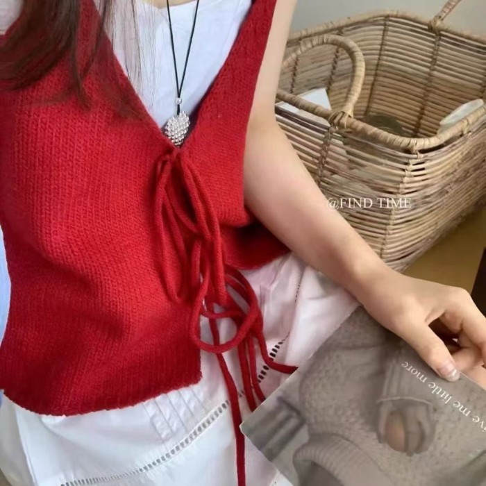 Áo vest dệt kim nhiều lớp thiết kế quai phong cách đầu thu màu trơn kiểu nước ngoài dành cho trang