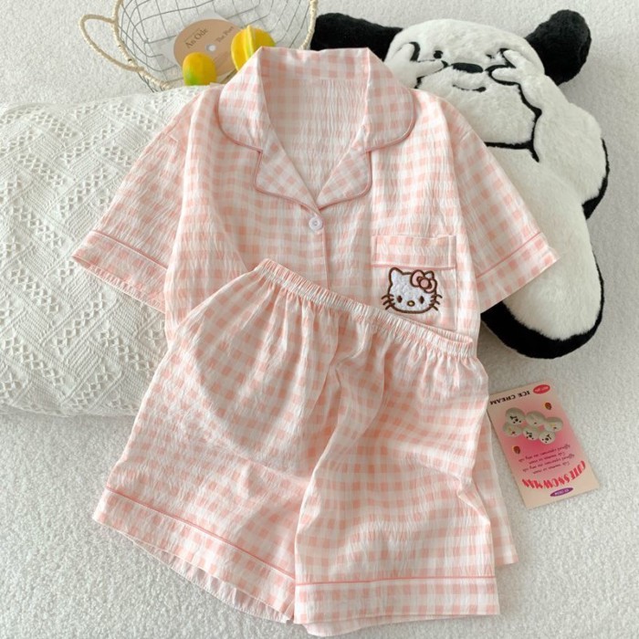 Bộ Đồ Ngủ Cho Bé Gái Kẻ Sọc Quần Short Ngắn Tay Mùa Hè Cho Bé Gái Quần Short Cotton Họa Tiết Dễ