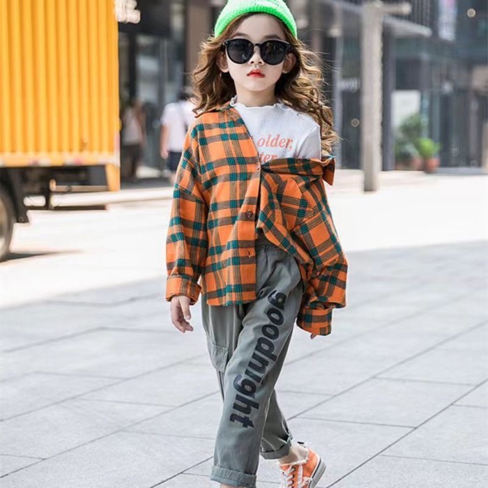 Áo Sơ Mi Kẻ Sọc Bé Gái Xuân Thu Áo Sơ Mi Trẻ Em Lớn Trẻ Em Phong Cách Hàn Quốc Áo Dài Tay Thời T