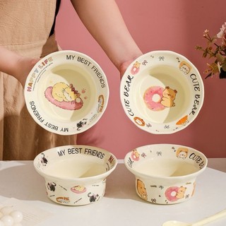 Mèo Dễ Thương Gốm Sứ Món Tráng Miệng Bát Salad Bộ Đồ Ăn Hộ Gia Đình Tròn Ăn Bộ Thìa