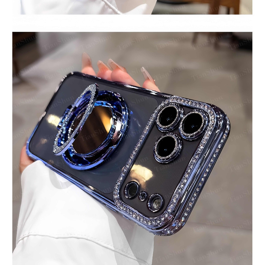 Ốp điện thoại kim cương lấp lánh lấp lánh lấp lánh Tương thích cho iPhone 18 17 16 15 13 14 12 11 Pro Max Plus Đế gương từ tính chống sốc Thiết kế bảo vệ Camera toàn thân cho phụ … – ảnh mô tả chi tiết 4