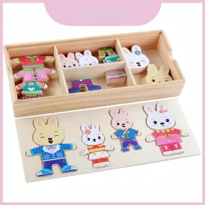 Đồ chơi xếp hình thỏ nhỏ bằng gỗ dành cho trẻ em với các nhân vật động vật và sự công nhận cho trò chơi giáo dục