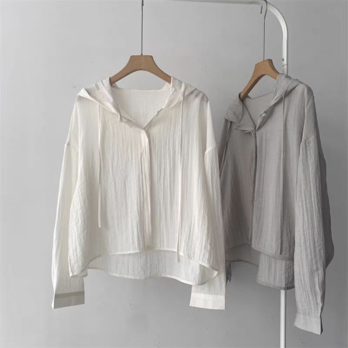 Áo sơ mi dài tay mỏng phong cách Hàn Quốc dành cho nữ mùa hè áo khoác hoodie dáng rộng và thông