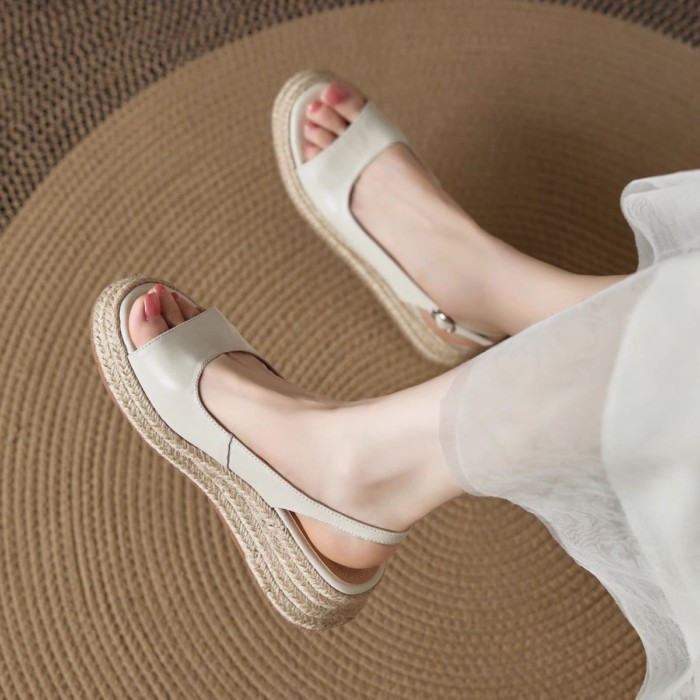 [PLOVER] Giày sandal đế dày đế dày đế cao quai bạc, giày La Mã hở mũi dành cho nữ
