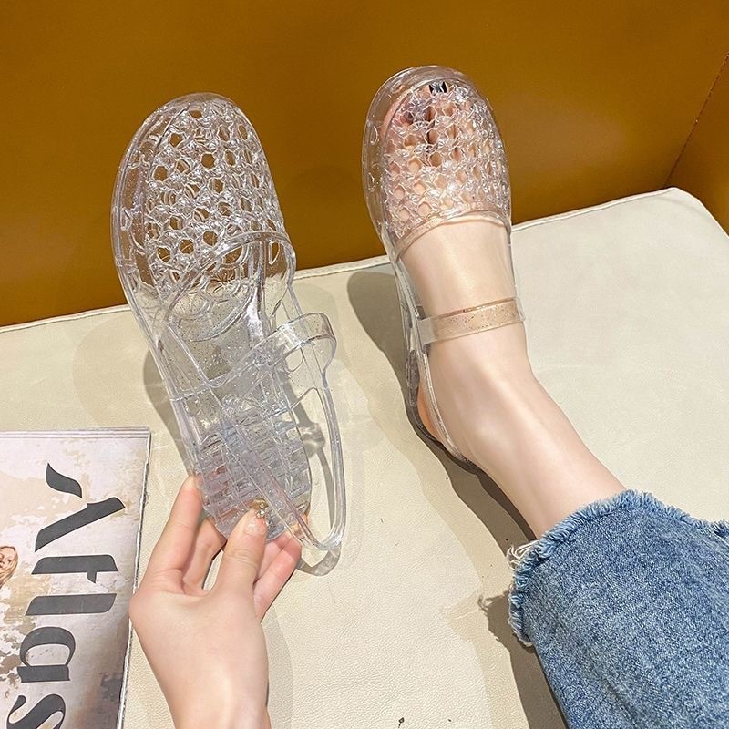 Giày Sandal Pha Lê Retro Nữ Mùa Hè Phù Hợp Với Giày Jelly Giày Đơn