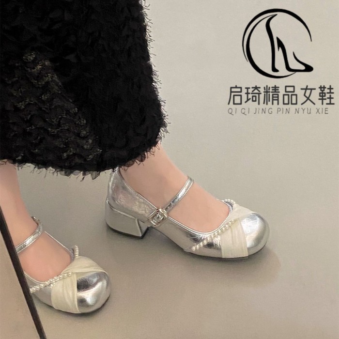 Giày đế bệt kiểu Pháp Mary Jane dành cho nữ mùa hè phong cách mới gót dày tinh tế với giày đơn v