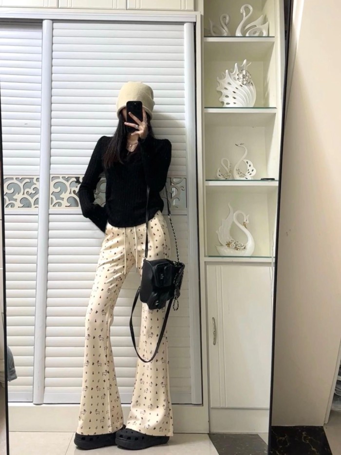Quần dài bốt in hình cún con dành cho nữ, quần thể thao dáng ôm, lưng cao, đa năng