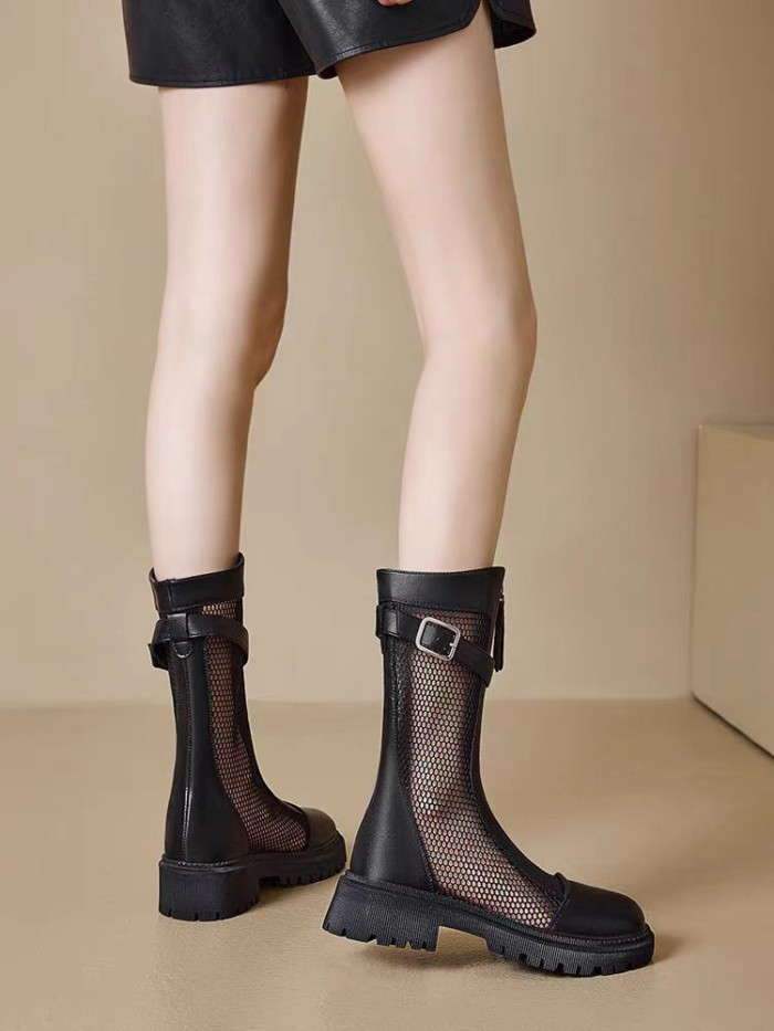 Lưới Rỗng Top Giày Bốt Martin Nữ Mùa Hè Phong Cách Anh Quốc Đế Dày Đa Năng Giày Bốt Lưới Thoáng Khí