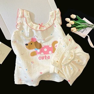 Bộ đồ ngủ bé gái phong cách công chúa mùa hè mỏng bể quần short bé gái dễ thương quần áo mặc ở nhà