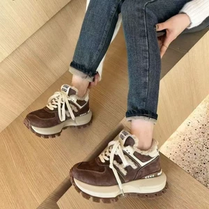 Giày lười nữ, giày thể thao nhung ấm áp, đế dày, giày bố tăng chiều cao