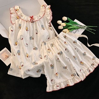 Bộ đồ ngủ bé gái phong cách công chúa mùa hè mỏng bể quần short bé gái dễ thương quần áo mặc ở nhà