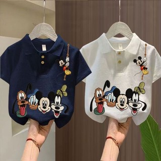 Quần áo trẻ em cotton nguyên chất mùa hè phong cách hoạt hình nam nữ quần áo trẻ em in hình Mickey