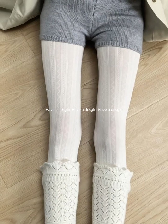 Quần Legging Nhiều Lớp Sang Trọng từ Cà Phê Cao Cấp, Họa Tiết Gai Dầu, Thiết Kế Slimmer Hơi Trong Suốt Màu Trắng