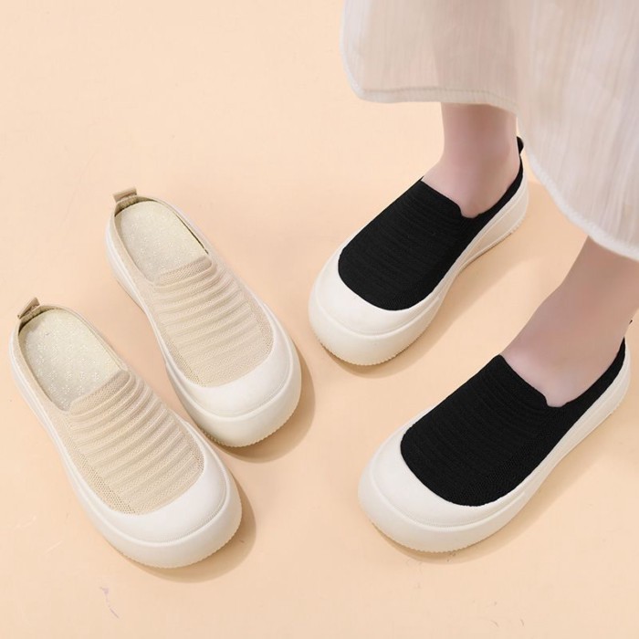 Giày nửa dép đan đế dày thông thường dành cho nữ, chống trơn trượt, thoải mái, thoáng khí, nâng cao