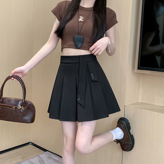 bộ đồ váy xếp li mùa hè mới váy chữ A lưng cao váy ôm váy ngắn đa năng