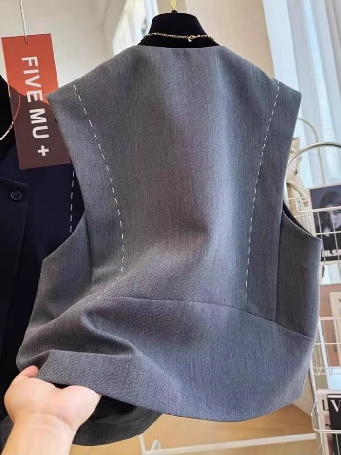 Bộ vest, áo vest, áo vest, áo khoác, áo vest nữ một nút không đều, áo ghi lê
