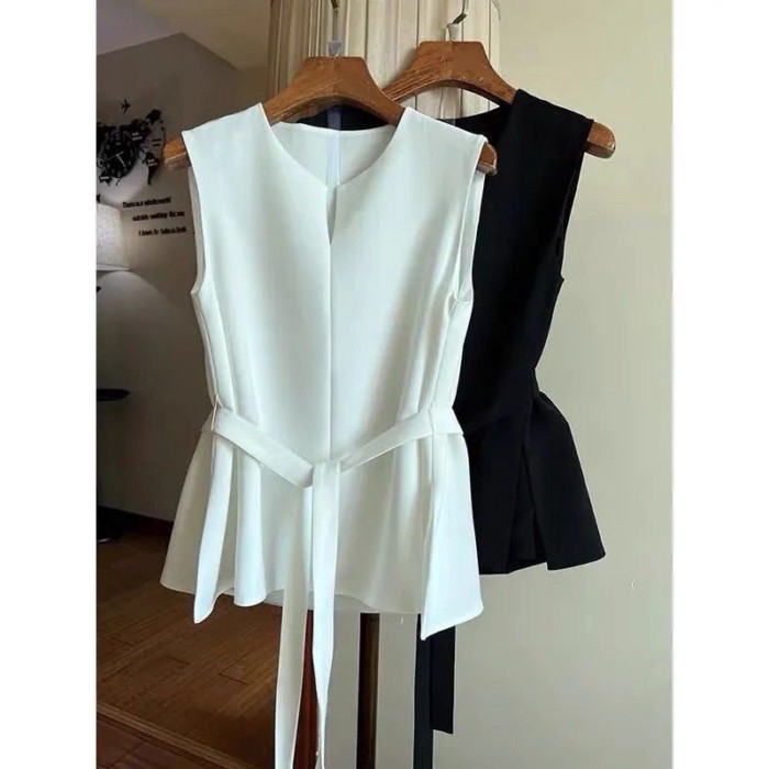 Thắt lưng phù hợp với áo vest nữ mỏng cao cấp áo ghi lê mặc ngoài khí chất không tay xếp tầng hàng