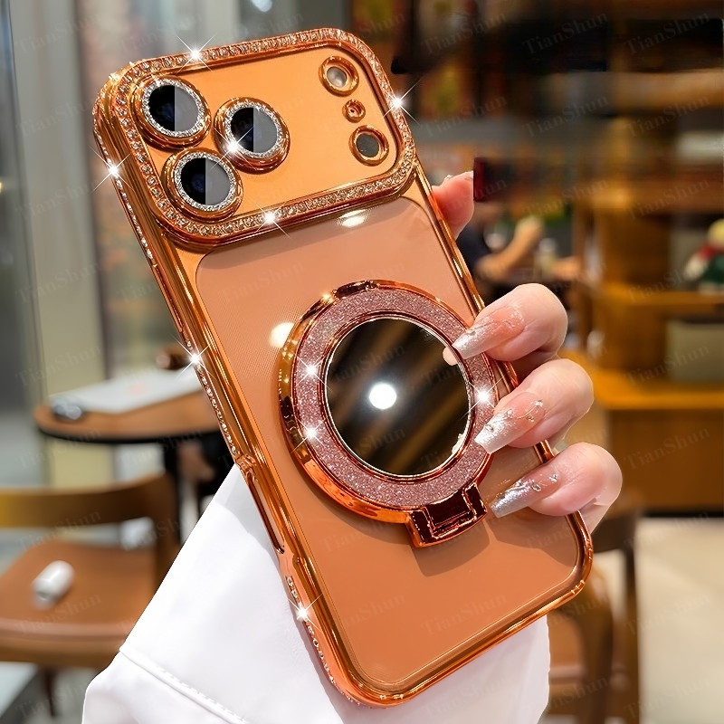Ốp điện thoại kim cương lấp lánh lấp lánh lấp lánh Tương thích cho iPhone 18 17 16 15 13 14 12 11 Pro Max Plus Đế gương từ tính chống sốc Thiết kế bảo vệ Camera toàn thân cho phụ … – ảnh mô tả chi tiết 6