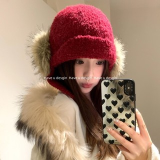Đồng phục mũ len retro đỏ sang trọng cho nữ, giữ ấm tốt, bảo vệ trong mùa lạnh