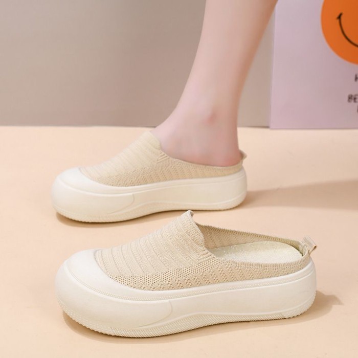 Giày nửa dép đan đế dày thông thường dành cho nữ, chống trơn trượt, thoải mái, thoáng khí, nâng cao