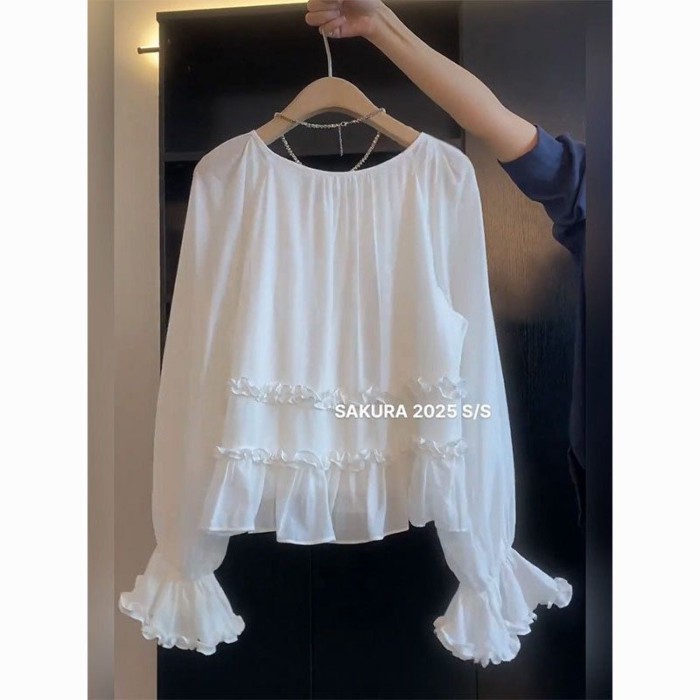 Lan - Áo sơ mi trumpeter phong cách Pháp mới, tay nhỏ, ôm body, phù hợp mùa hè