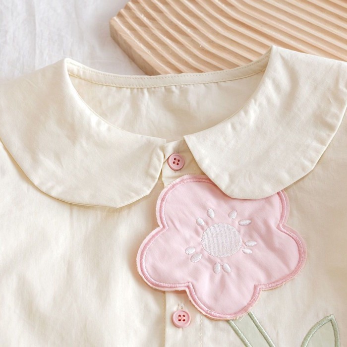 Quần Áo Xuân Thu Mới Cho Bé Gái Ve Áo Cotton Nguyên Chất Phong Cách Hàn Quốc Áo Sơ Mi Bé Gái Áo
