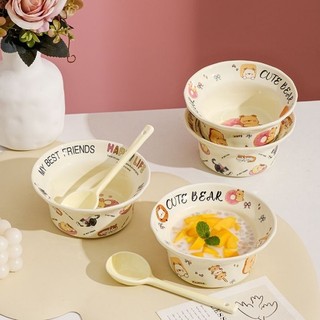 Mèo Dễ Thương Gốm Sứ Món Tráng Miệng Bát Salad Bộ Đồ Ăn Hộ Gia Đình Tròn Ăn Bộ Thìa