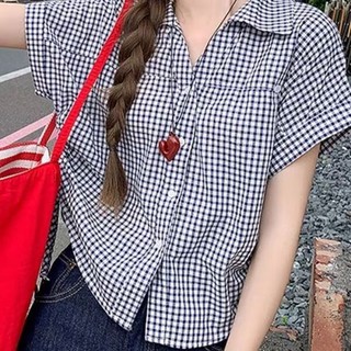 áo sơ mi kẻ sọc ngắn tay mùa hè dành cho nữ phong cách mới áo ngắn dáng rộng và đa năng phong cá