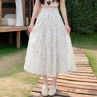 Tính khí Nhẹ nhàng Váy hoa lưng cao 2025 Mùa xuân hè mới Thiết kế váy dài dáng rộng Slim Casual