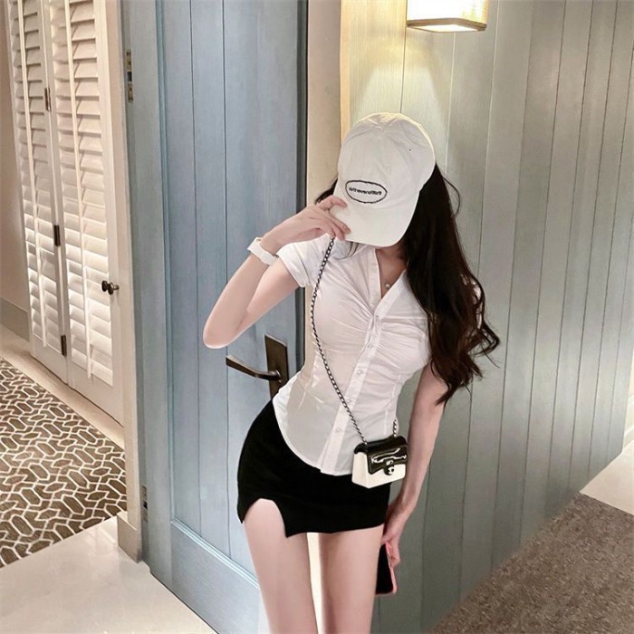 Áo sơ mi trắng áo sơ mi nữ mùa hè áo ngắn tay áo sơ mi dáng ôm khí chất quần áo nữ