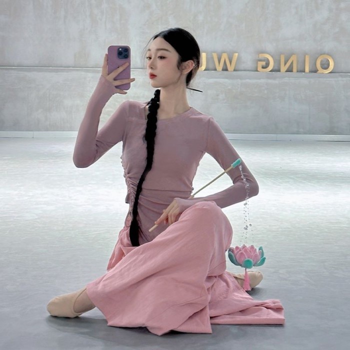 bộ quần áo tập múa cổ điển, bodysuit xuân thu, tay áo kiểu mới, dài tay, áo múa hiện đại cho vũ