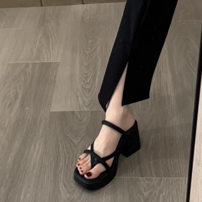 Dép xỏ ngón mùa hè nữ, giày sandal cao gót Pháp đế dày, tinh tế, đế dày