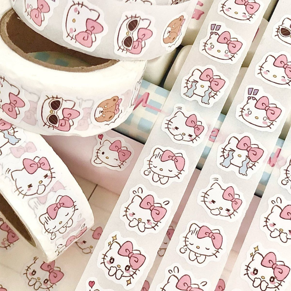 Cuộn 500 Sticker Hello Kitty Mini Trang Trí Dính Sách Vở, Ốp, Bàn Học ...