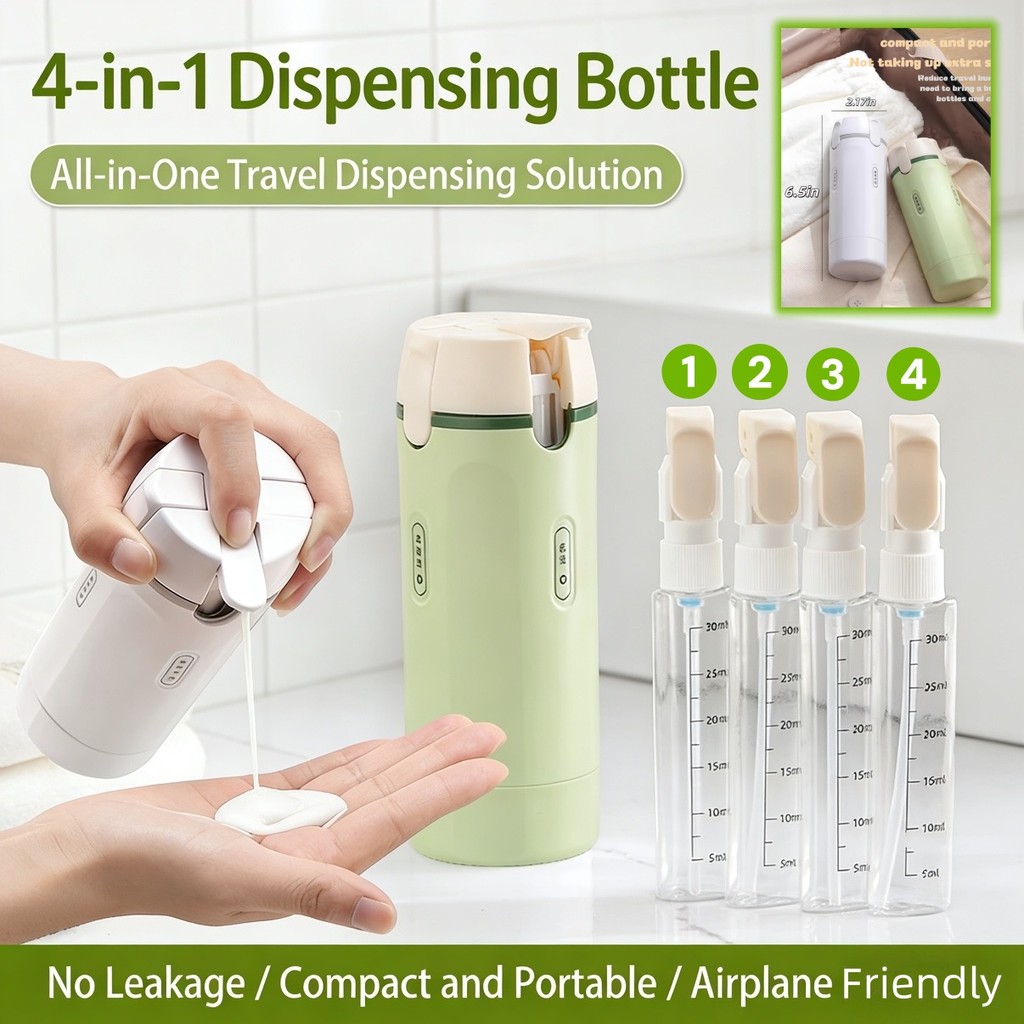 [Giảm giá hấp dẫn] Chai kích thước du lịch di động 4IN1 Bình đựng đồ vệ sinh dạng lỏng cho du lịch ngoài trời / công sở / gia đình