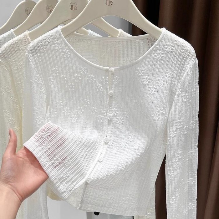 Váy treo ren jacquard, áo cardigan, áo dài tay mùa hè, khăn choàng mỏng đi biển cho nữ, kết hợp