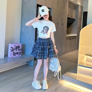 Váy ngắn mùa hè kẻ sọc mỏng ren chống lộ bánh kẻ sọc váy váy bé gái