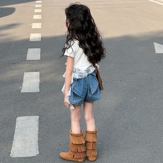 Áo thun ngắn tay bé gái, áo ren chắp vá thời trang cho bé gái, áo phông bé gái cỡ vừa và lớn